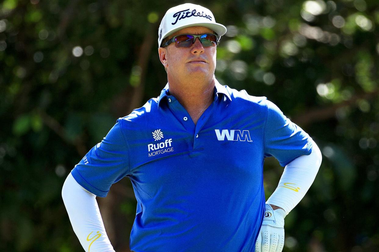 Charley Hoffman of the United States looks on from the seventh tee during the second round of the World Wide Technology Championship at Mayakoba on El Camaleon golf course on November 05, 2021 in Playa del Carmen, Mexico.