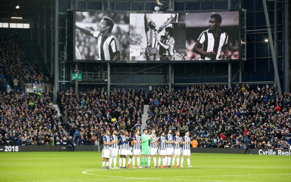 West Brom wore special shirts in tribute to Cyrille Regis who died last month - PA