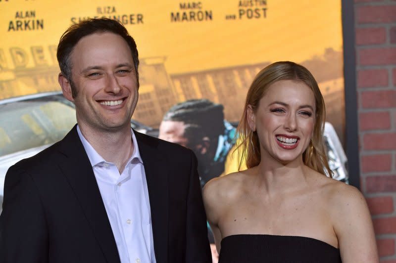 Iliza Shlesinger (R) and Noah Galuten attend the Los Angeles premiere of "Spenser Confidential" in 2020. File Photo by Chris Chew/UPI