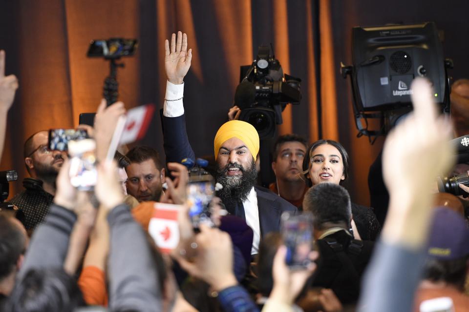 Jagmeet Singh addresses supporters in Burnaby