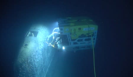 Remotely operated vehicle called Aegir 6000 examines the wreck of the Soviet nuclear submarine "Komsomolets", southwest of Bear Island