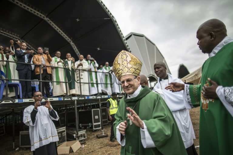 Italian Cardinal Angelo Amato leads the procession during the beatification mass for Benedict Daswa in Thohoyandou, on September 13, 2015