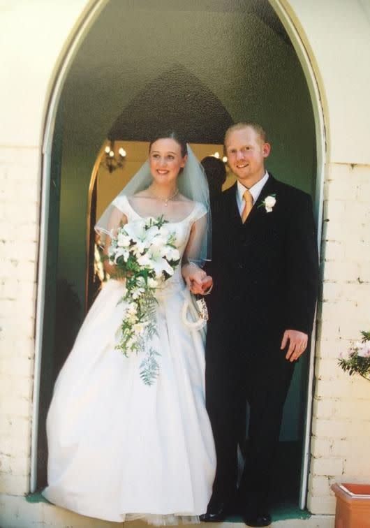 Here Connie is pictured with her husband Mike on their wedding day. The couple have two children together. Source: Love Your Sister Facebook