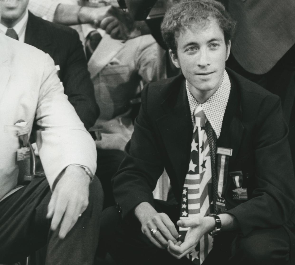 Future Indiana governor Mitch Daniels sits with Otis Bowen at the 1972 Republican National Convention in Miami. Daniels would also go on to be president of Purdue University.