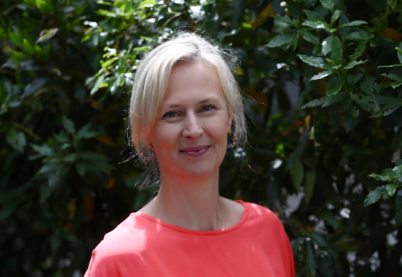 Managing Director of Abbey Road Studios Isabel Garvey poses for a portrait outside the Abbey Road Studios, as the world famous music recording studios reopen after an extended lockdown due to the spread of the coronavirus disease (COVID-19) in London