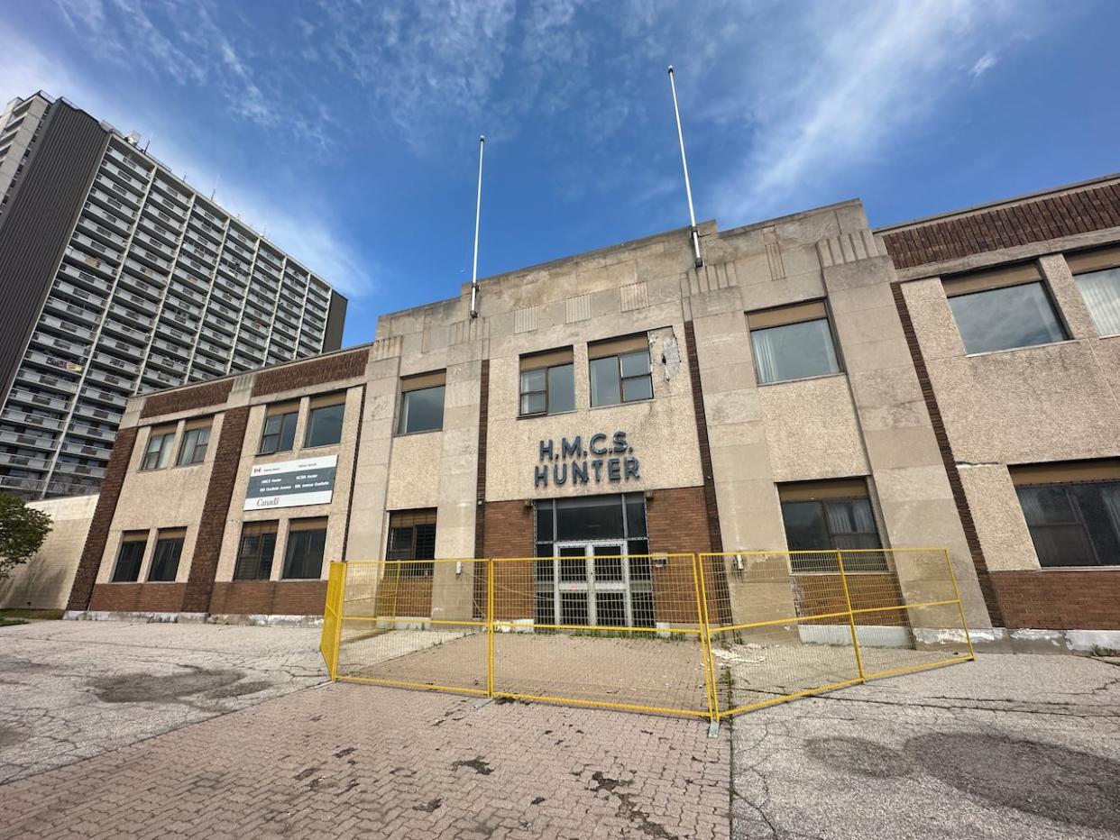 In Monday's budget, the federal government announced plans to make the former HMCS Hunter Naval Reserve building available for housing development.  (Dale Molnar/CBC - image credit)