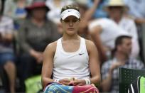 Eugenie Bouchard of Canada takes a break during her women's singles final tennis match against Petra Kvitova of the Czech Republic at the Wimbledon Tennis Championships in London July 5, 2014. REUTERS/Toby Melville