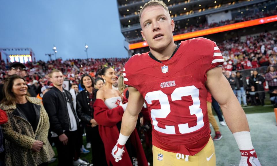 <span><a class="link " href="https://sports.yahoo.com/nfl/players/30121/" data-i13n="sec:content-canvas;subsec:anchor_text;elm:context_link" data-ylk="slk:Christian McCaffrey;sec:content-canvas;subsec:anchor_text;elm:context_link;itc:0">Christian McCaffrey</a> led the NFL in rushing this season. </span><span>Photograph: Ashley Landis/AP</span>