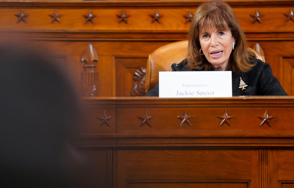 Representative Jackie Speier (D-CA) listens at Longworth House Office Building on December 09, 2021 in Washington, D.C.