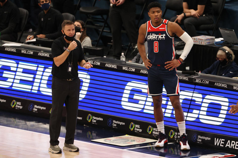 The Washington Wizards hosted the Phoenix Suns on Monday night, before canceling Tuesday's practice over coronavirus concerns. (Patrick Smith/Getty Images)