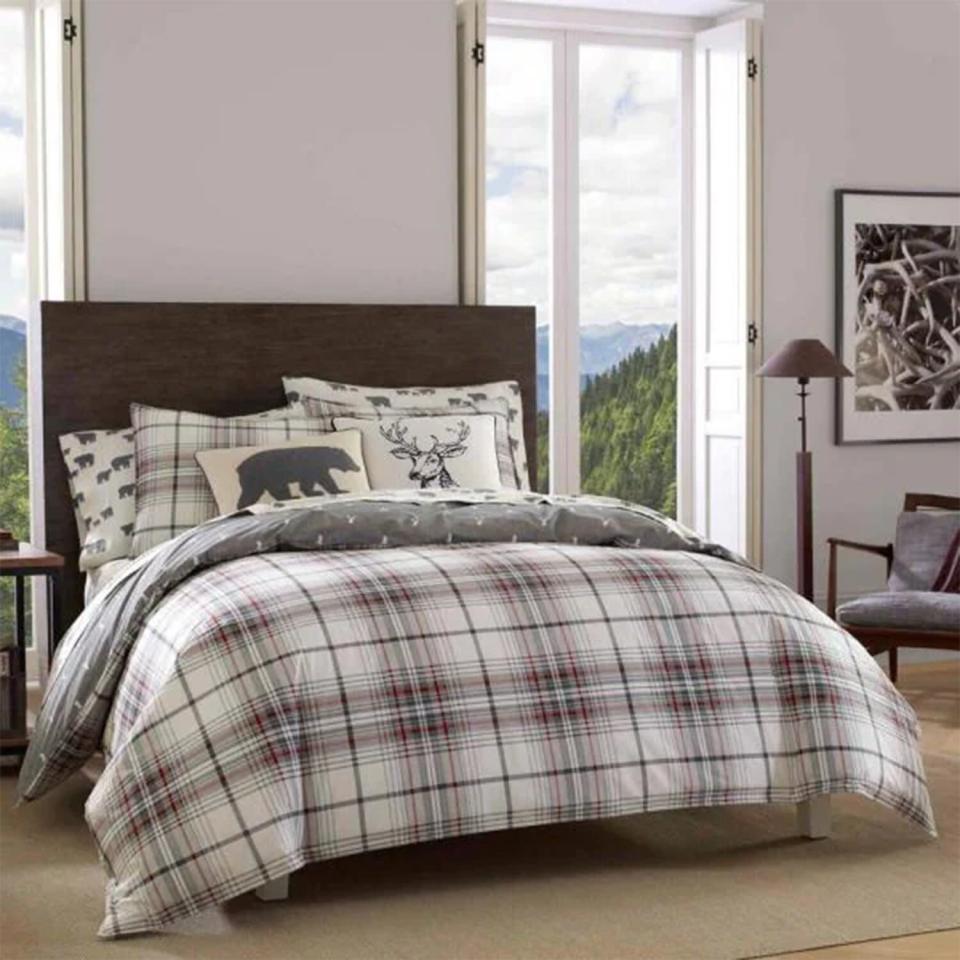 Eddie Bauer Alder 3-Piece Charcoal Gray Plaid Cotton Full/Queen Comforter Set