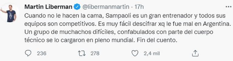 "Cuando no le hacen la cama, Sampaoli es un gran entrenador": el fuerte mensaje de Martín Liberman contra "Javier Mascherano y compañía"