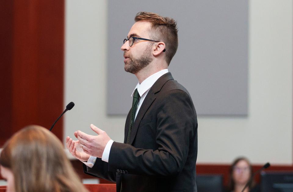 Attorney Mark Gaber from the Campaign Legal Center presents oral arguments on behalf of groups suing the state for a case challenging the state’s congressional districts before the Utah Supreme Court in Salt Lake City on Tuesday, July 11, 2023. | Leah Hogsten