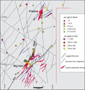 Plan map of The Gap with structure and geochemical anomalies. Abbreviations: AFZ Appleton Fault Zone; BSNF Black Shale North Fault; DF Disco Fault