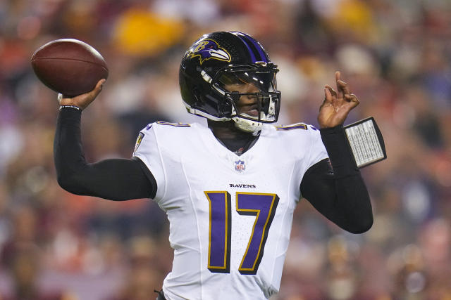 Baltimore Ravens wide receiver Shemar Bridges (85) runs during an NFL  preseason football game against the Washington Commanders, Monday, August  21, 2023 in Landover. (AP Photo/Daniel Kucin Jr Stock Photo - Alamy