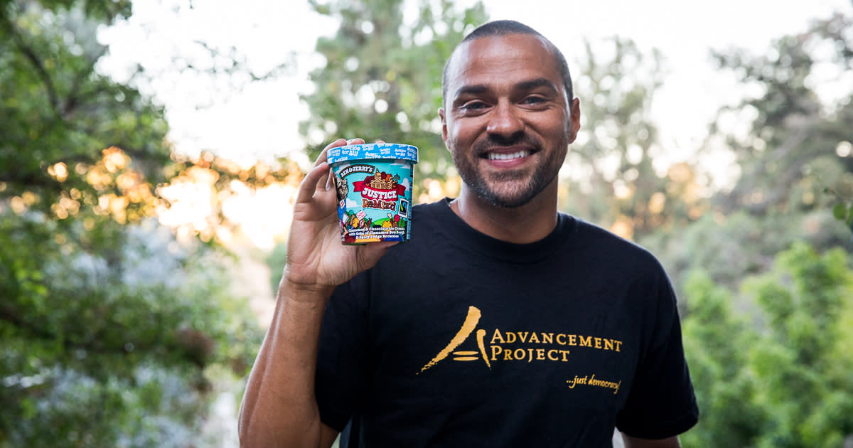 Jesse Williams promotes the new flavor, Justice ReMix'd, from Ben and Jerry's. (Photo: Ben and Jerry's)