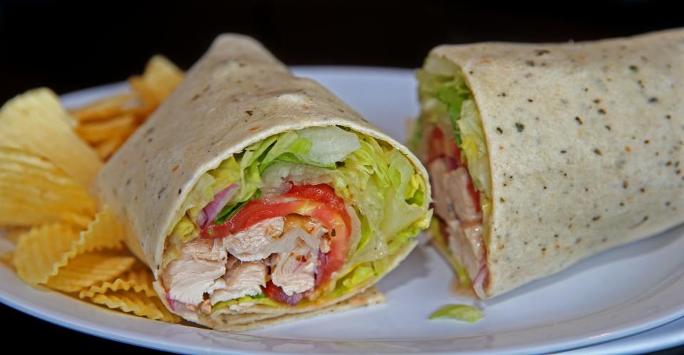 The Mediterranean chicken wrap sandwich from Cuppa Tosa in Wauwatosa. Previously, halal chicken was an option on the menu; now, all chicken the cafe serves is halal.