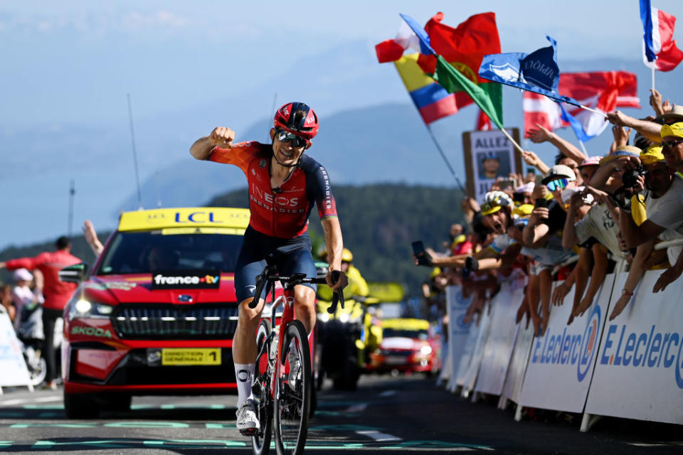 GRAND COLOMBIER FRANCE  JULY 14 competes during the stage thirteen of the 110th Tour de France 2023 a 1378km stage from ChtillonSurChalaronne to Grand Colombier 1501m  UCIWT  on July 14 2023 in Grand Colombier France Photo by Tim de WaeleGetty Images