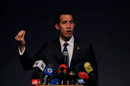 Venezuelan opposition leader Juan Guaido meets with business leaders to discuss economic development plans under a transition government in Caracas, Venezuela February 5, 2019. REUTERS/Carlos Barria/File Photo