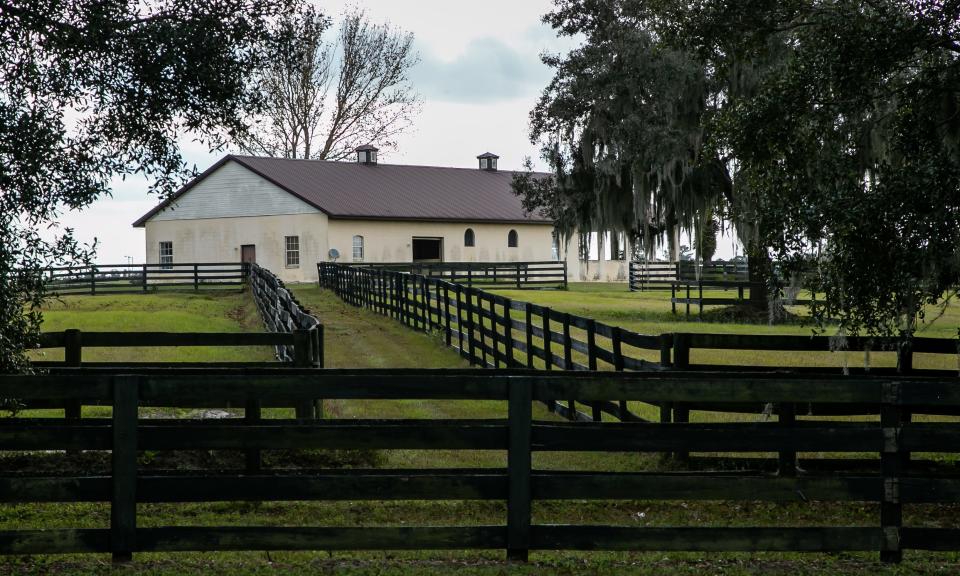 A barn sits empty on the former Ocala Jockey Club property.