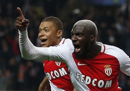 Soccer Football - AS Monaco v Manchester City - UEFA Champions League Round of 16 Second Leg - Stade Louis II, Monaco - 15/3/17 Monaco's Tiemoue Bakayoko celebrates with Kylian Mbappe-Lottin after scoring their third goal Action Images via Reuters / Andrew Couldridge Livepic