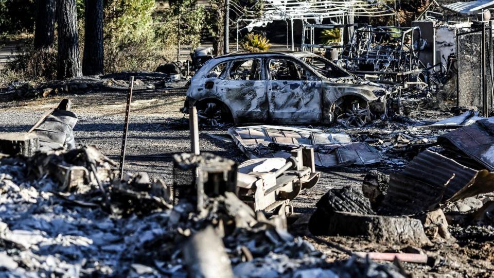 The burned remains destroyed by the Park Fire