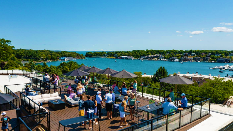 Hotel Earl's rooftop view of Charlevoix's Round Lake.