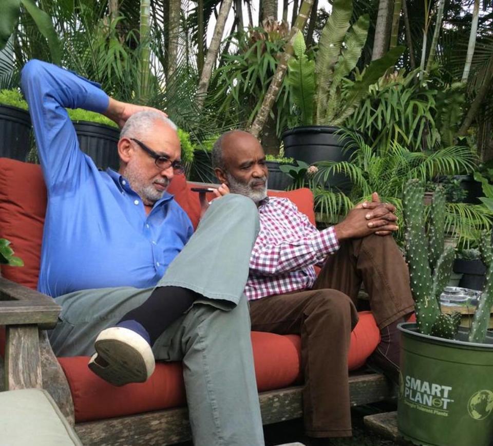 A former president of the American Chamber of Commerce in Haiti, Bernard Fils-Aimé, left, often advised his close friend, the late President René Préval, right, who died in 2017.