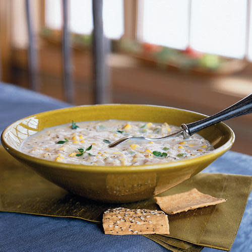 <p>You can have this chicken and corn chowder on the table in less than 30 minutes. Sounds too good to be true, right? We guess you will just have to try it to find out.</p> <p><a rel="nofollow noopener" href="http://www.myrecipes.com/recipe/quick-chicken-corn-chowder" target="_blank" data-ylk="slk:View Recipe: Quick Chicken-Corn Chowder;elm:context_link;itc:0;sec:content-canvas" class="link ">View Recipe: Quick Chicken-Corn Chowder</a></p>