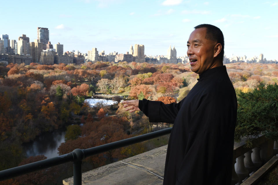 Billionaire Guo Wengui, who is seeking asylum in the United States after accusing officials in his native China of corruption, poses at his New York City apartment on November 28, 2017. - Guo Wengui wants "a change of the regime" in Beijing and the introduction of democracy in the world's most populous country. "I want to try and to have rule of law, I want to try and have democracy, freedom, that's my ultimate goal... A change of the regime," he told AFP in a recent exclusive interview from his luxurious New York apartment facing Central Park. (Photo by TIMOTHY A. CLARY / AFP) / TO GO WITH AFP STORY by Catherine TRIOMPHE, "Billionaire Guo Wengui wants regime change in Beijing" (Photo by TIMOTHY A. CLARY/AFP via Getty Images)