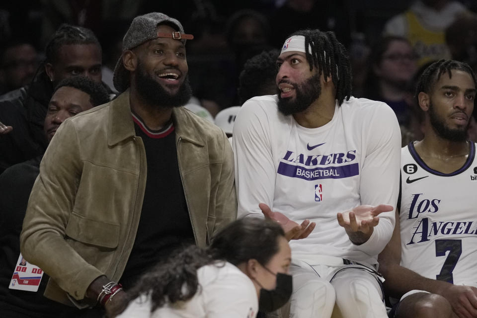 洛杉磯湖人LeBron James、Anthony Davis。(AP Photo/Ashley Landis)