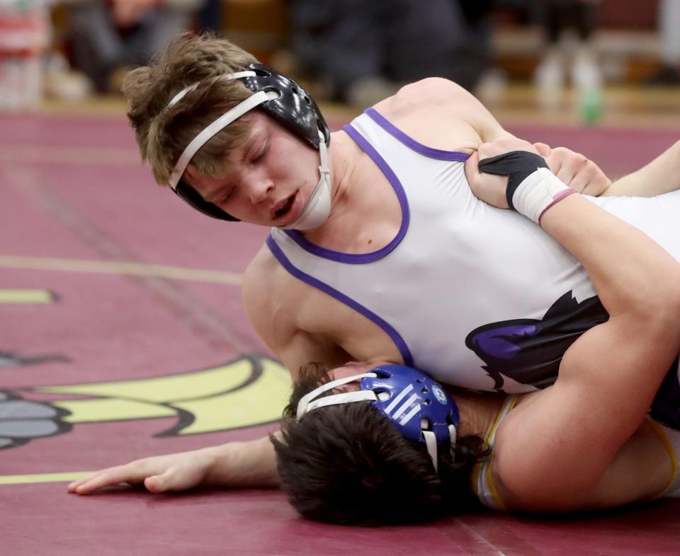 Cameron Wierl of John Jay Cross River defeated Christopher Morris of Mahopac in the 152 pound championship during the Section 1 Division 1 Wrestling Championships at Arlington High School in Lagrangeville Feb. 12, 2023.