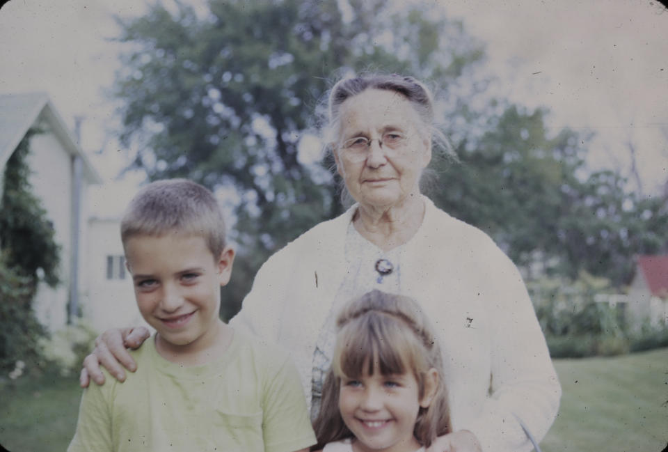 This photo provided by Michael Liedtke shows him with his sister, Diane, and their great grandmother, Beatrice Lyons, in Stuart, Iowa in the late 1960s. (James Liedtke via AP)