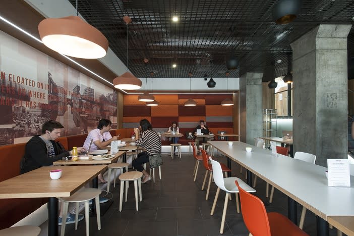 Interior of on-site restaurant at a student housing development