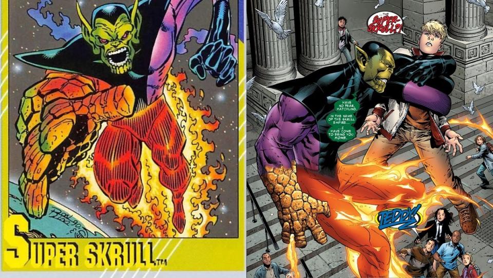 the Super Skrull in the 1991 Marvel Trading Cards set, and in the 2000s fighting the Young Avengers.