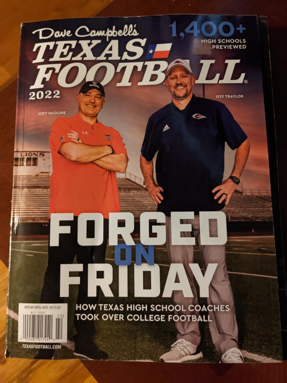 Texas Tech coach Joey McGuire and UTSA coach Jeff Traylor are featured on the 2022 cover of Dave Campbell's Texas Football magazine.