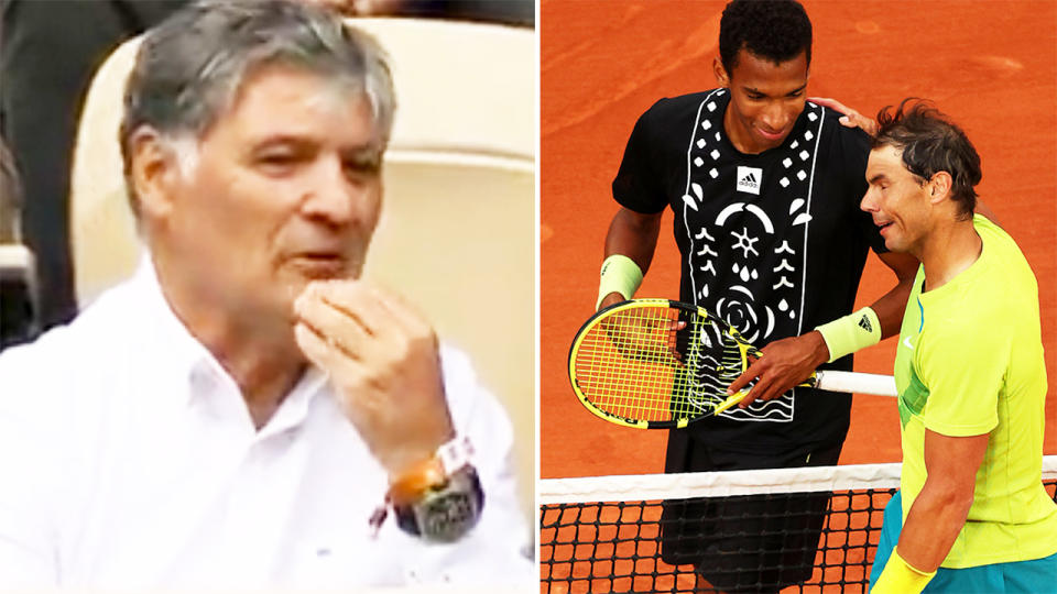 Toni Nadal, pictured here watching on as Rafa beat Felix Auger Aliassime at the French Open.