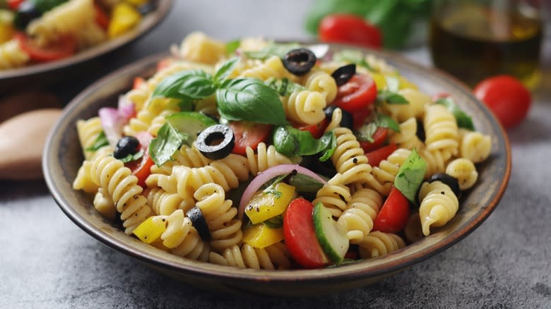 Italian pasta salad on counter