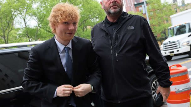 PHOTO: Musician Ed Sheeran arrives for his copyright infringement trial at Manhattan Federal Court on April 27, 2023 in New York City. (Michael M. Santiago/Getty Images)