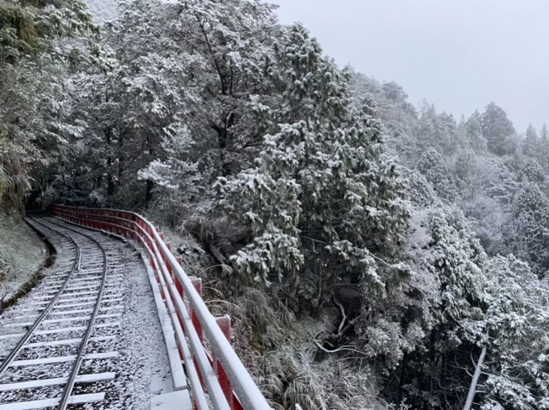 太平山森林鐵道也鋪上一層雪。農業部林業及自然保育署宜蘭分署提供