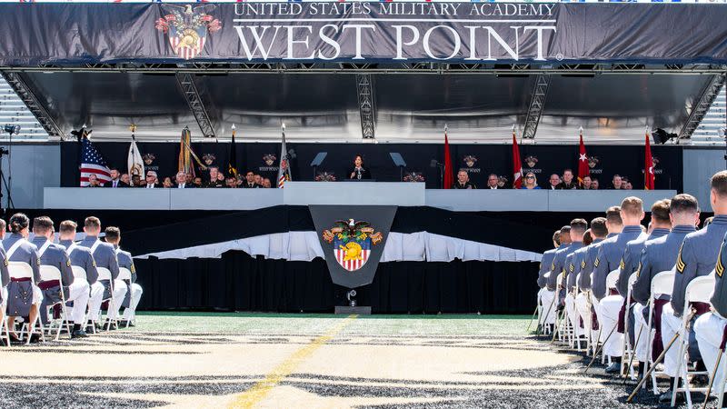 FILE PHOTO: U.S. Vice President Harris attends the graduation ceremony at United States Military Academy (USMA), in West Point