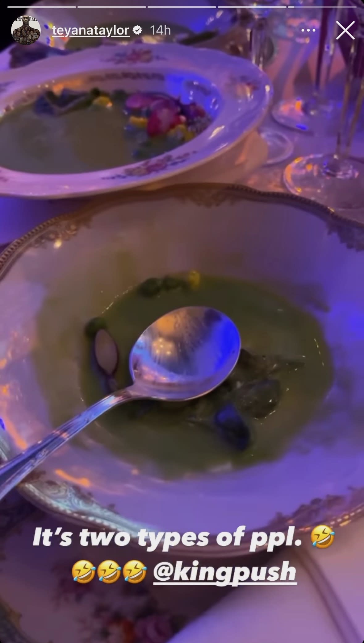 Teyana Taylor's clip of Pusha T's soup bowl. (@teyanataylor via Instagram)