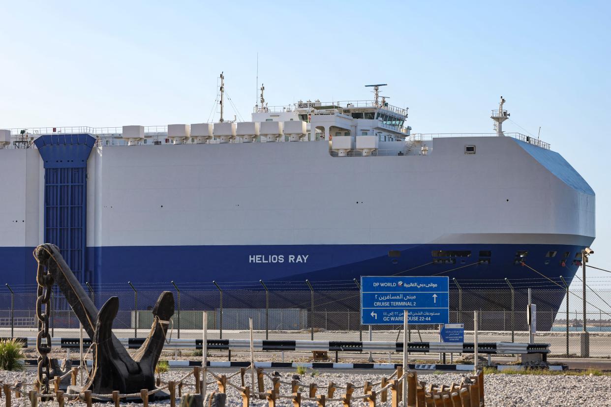 The MV Helios Ray cargo ship docked in Dubai’s Mina Rashid (Port Rashid) (AFP via Getty Images)