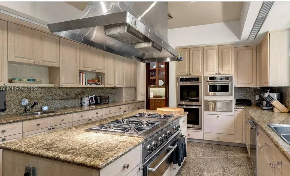 Rapper Rick Ross is under contract to purchase a $37.5 million mansion on the exclusive guard-gated Star Island in Miami Beach. Here is the indoor kitchen.