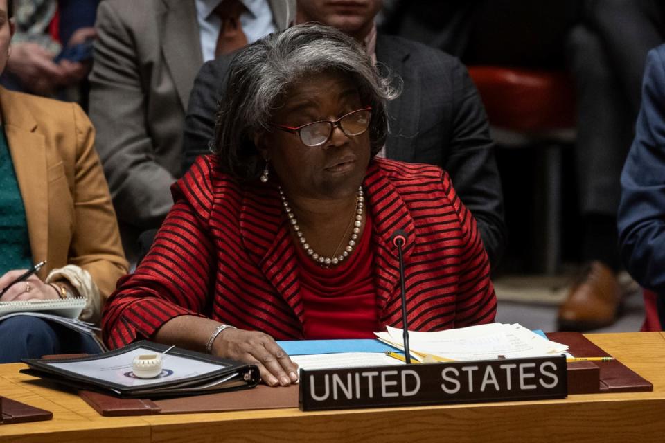 US ambassador to the United Nations Linda Thomas-Greenfield appears at the UN Security Council on 22 December (AP)