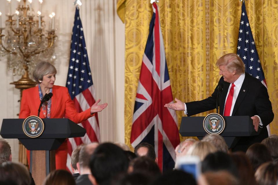 Theresa May and Donald Trump at a press conference in 2017. A potential state visit would likely anger critics of the president, with protests planned for his working trip this year: PA