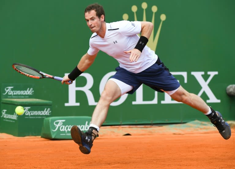 Britain's Andy Murray hits a return to Luxembourg's Gilles Muller during the Monte-Carlo ATP Masters Series tournament in Monaco on April 19, 2017