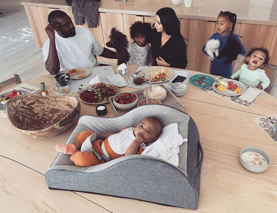 The entire Kardashian-West family sat down for a big <a href="https://www.instagram.com/p/B7oHS0MgyNe/?igshid=16wcayl7y4uit" rel="nofollow noopener" target="_blank" data-ylk="slk:breakfast together;elm:context_link;itc:0;sec:content-canvas" class="link ">breakfast together</a>. "Morning Madness," wrote <a href="http://people.com/tag/kim-kardashian" rel="nofollow noopener" target="_blank" data-ylk="slk:Kardashian West;elm:context_link;itc:0;sec:content-canvas" class="link ">Kardashian West</a>.