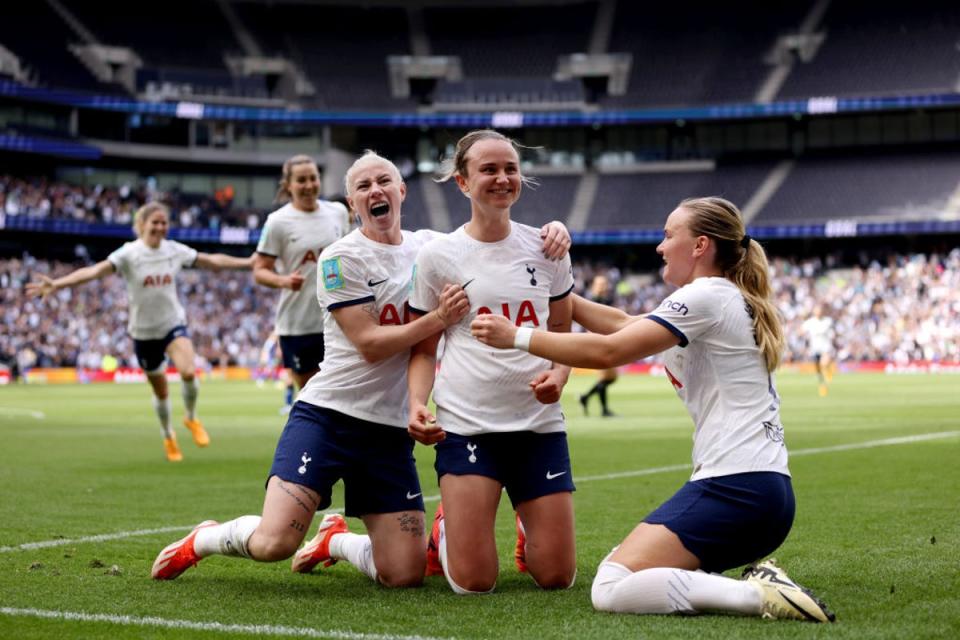 Marta Thomas scored Tottenham’s winner as they came from behind to beat Leicester in the semi-finals (Getty Images)