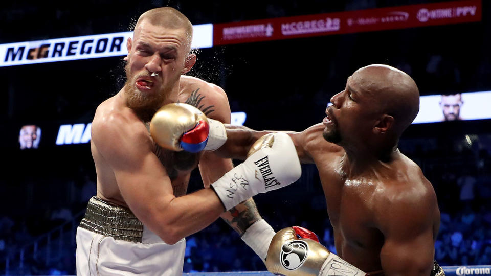 Floyd Mayweather took down Conor McGregor in their 2016 boxing bout. Pic: Getty